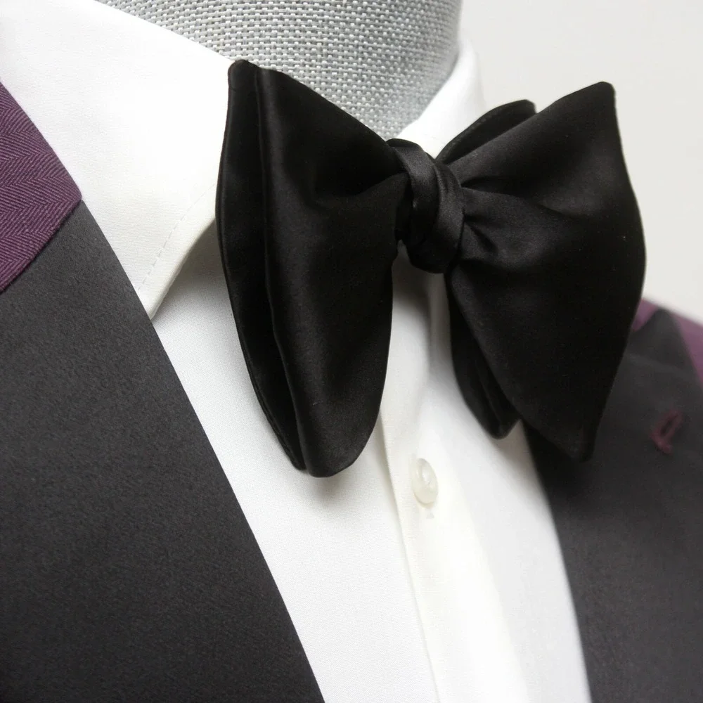 CAMELLUCCI Men's‎ Self-tied Big Butterfly Bow Tie Black Charmeuse 100%silk